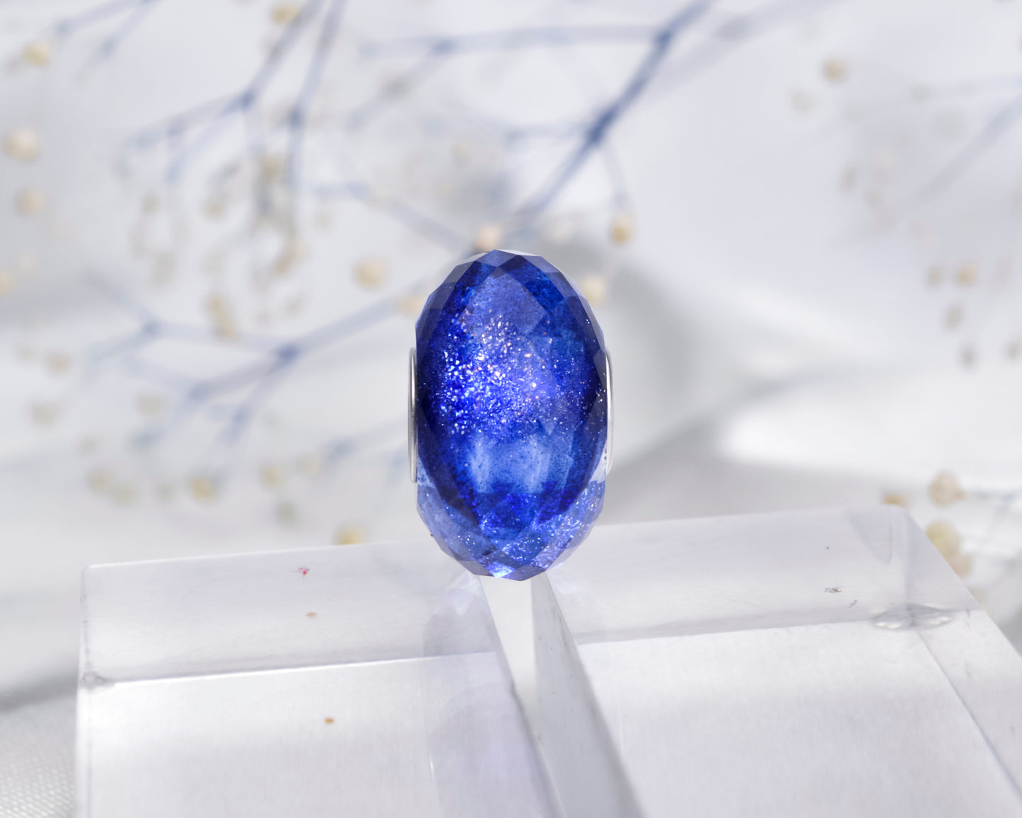 Faceted Transparent Blue Sand stone With Multi-Layered Veil Bead for European Charms Bracelets