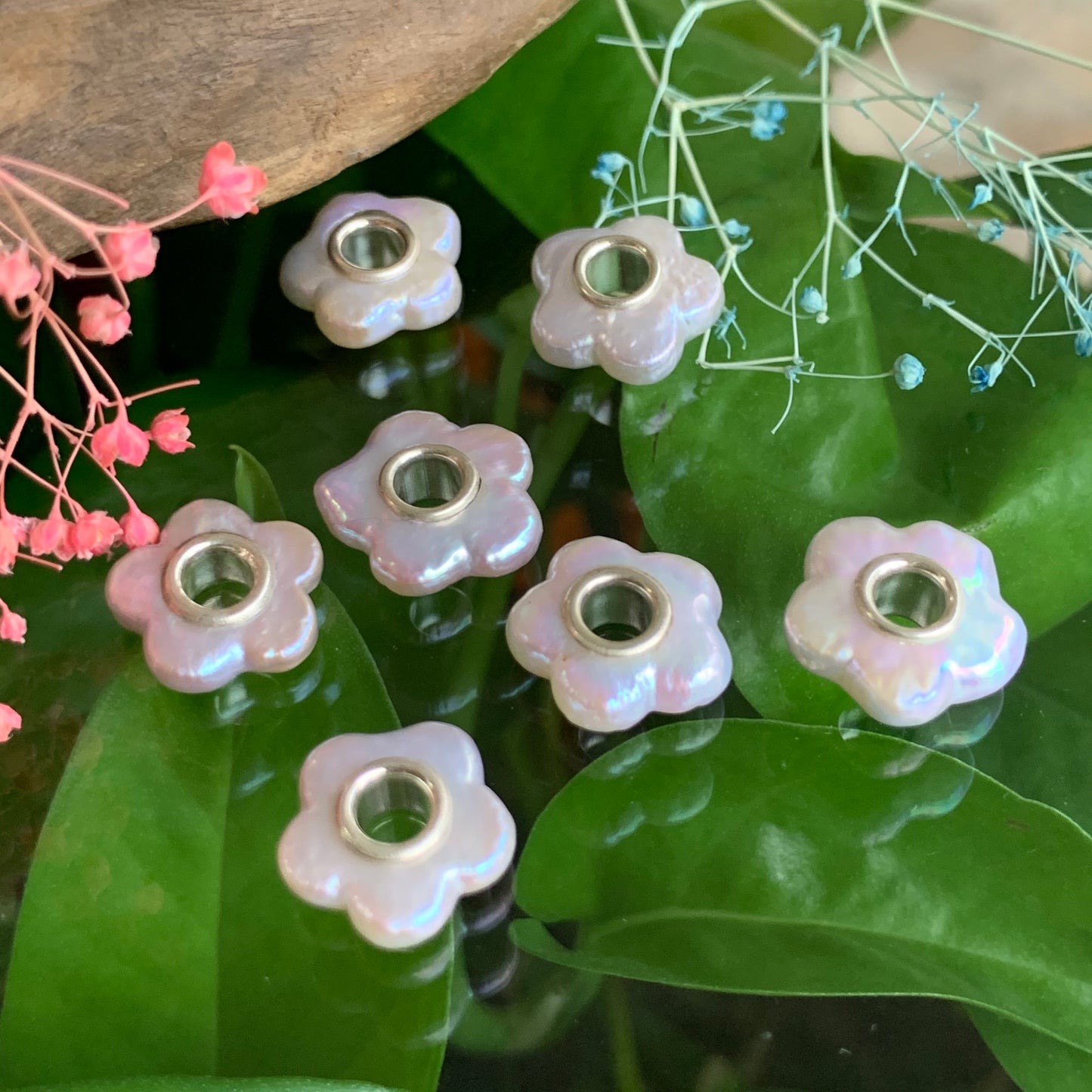 Stylish Natural Flower shaped Pearl Freshwater pearl Beads With Silver Core Amazing Beads for European Bracelet