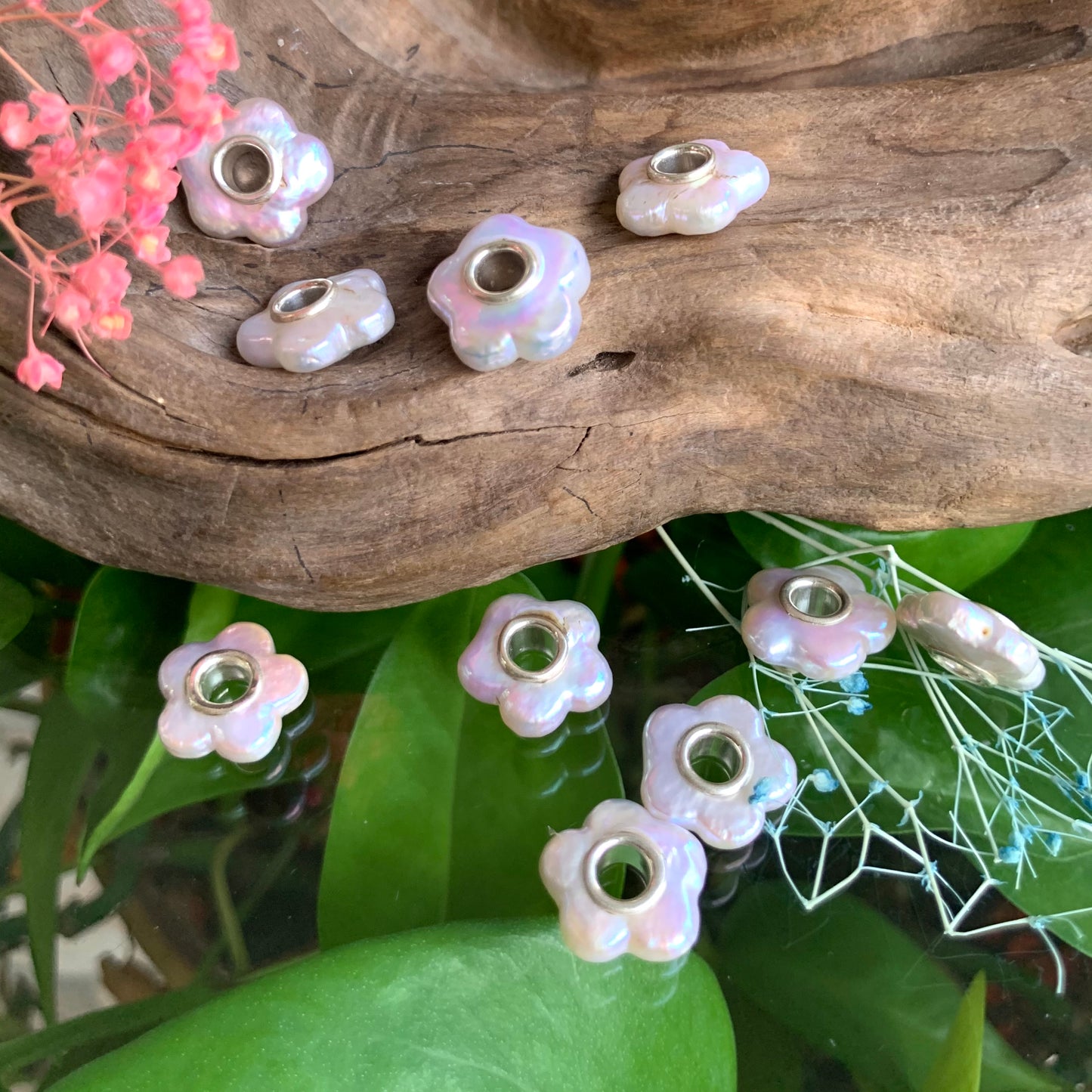 Stylish Natural Flower shaped Pearl Freshwater pearl Beads With Silver Core Amazing Beads for European Bracelet