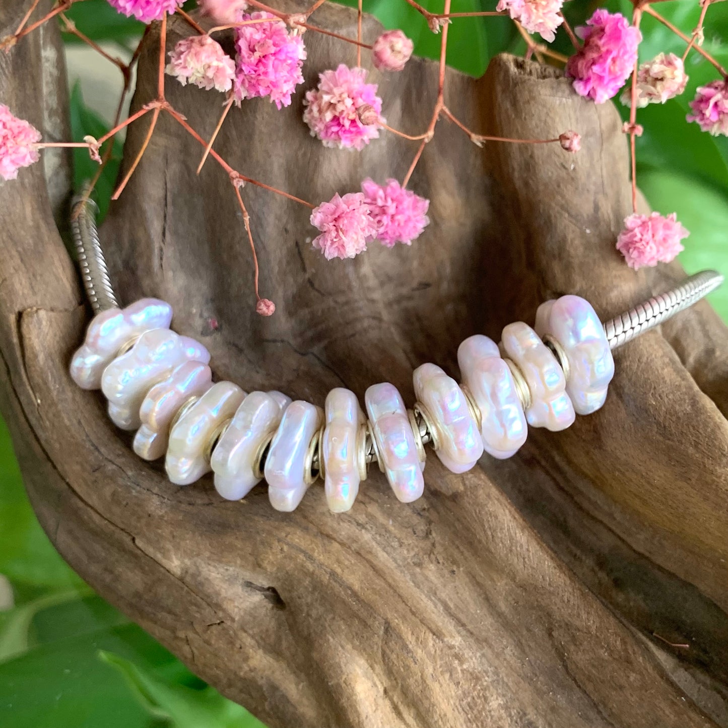 Stylish Natural Flower shaped Pearl Freshwater pearl Beads With Silver Core Amazing Beads for European Bracelet