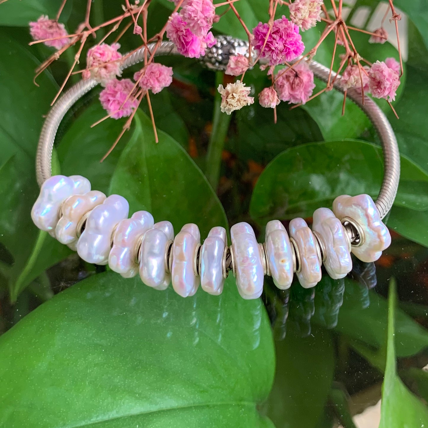 Stylish Natural Flower shaped Pearl Freshwater pearl Beads With Silver Core Amazing Beads for European Bracelet