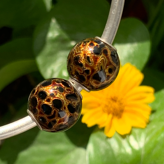 Natural Golden Black Resin Painted Handmade Wooden Beads Wood Beads with Silver Core for Bracelets