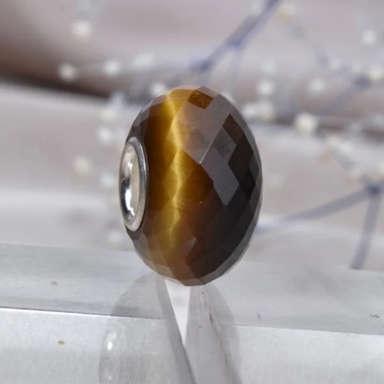 Faceted Golden Brown Tiger's Eye Gemstone Sliver Core Bead for European Charm Bracelets