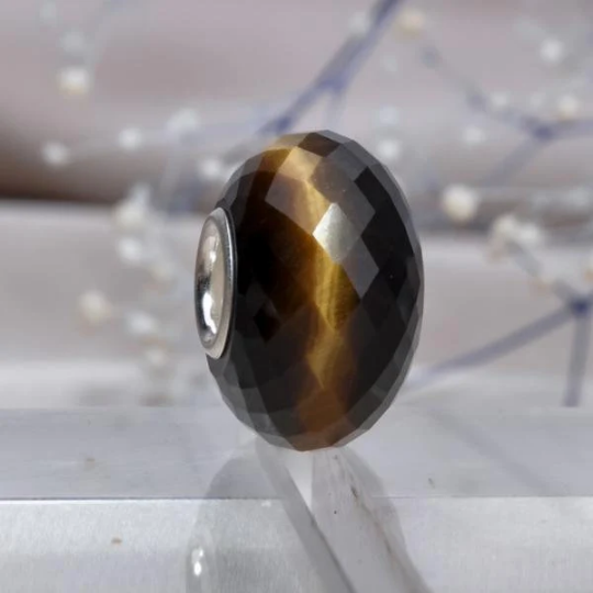 Faceted Golden Brown Tiger's Eye Gemstone Sliver Core Bead for European Charm Bracelets