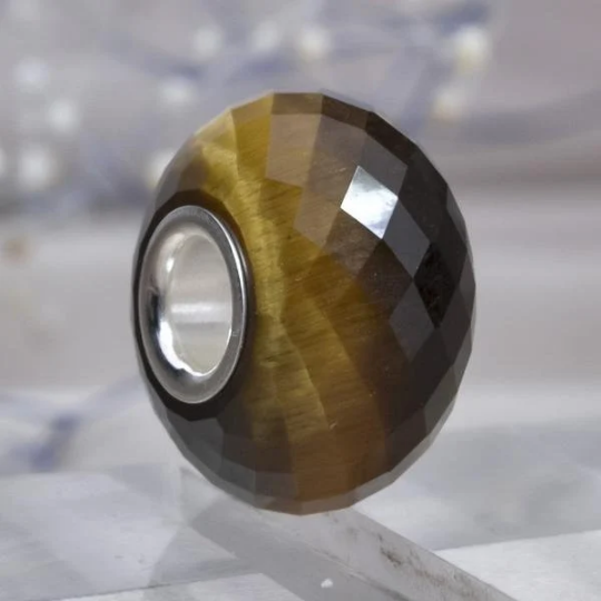 Faceted Golden Brown Tiger's Eye Gemstone Sliver Core Bead for European Charm Bracelets