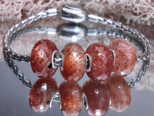 Natural Sunstone beads Golden Strawberry Quartz Beads Gemstone for Pandora or Trollbeads Bracelets Bangles