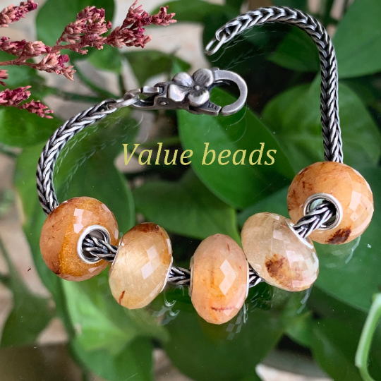 Awesome Faceted Golden or Copper Rutilated Quartz Beads with Small Core for Panfora or Trollbeads Bracelets