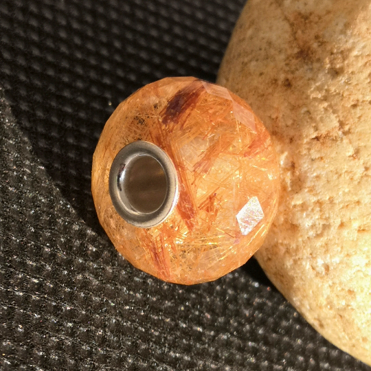 Awesome Faceted Golden or Copper Rutilated Quartz Beads with Small Core for Panfora or Trollbeads Bracelets