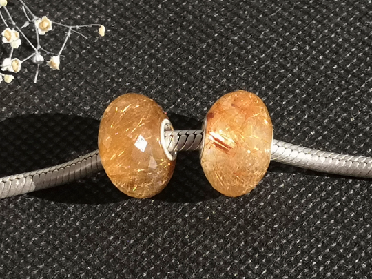 Awesome Faceted Golden or Copper Rutilated Quartz Beads with Small Core for Panfora or Trollbeads Bracelets