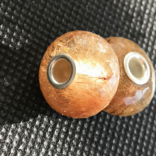 Awesome Faceted Golden or Copper Rutilated Quartz Beads with Small Core for Panfora or Trollbeads Bracelets