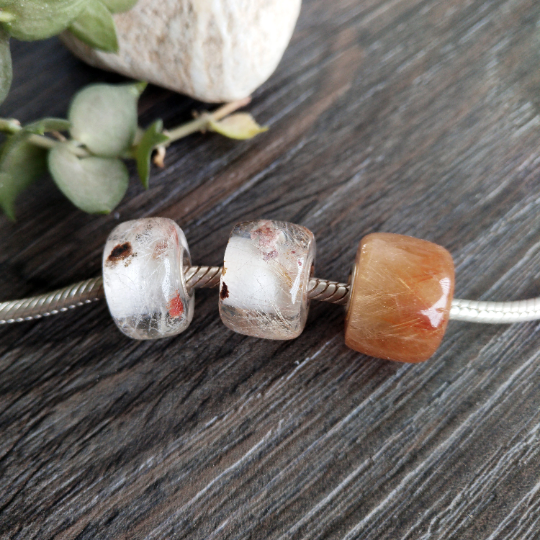 Awesome Faceted Golden or Copper Rutilated Quartz Beads with Small Core for Panfora or Trollbeads Bracelets