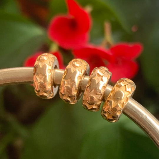 Gorgeous 18K Gold Stoppers Handmade Carved Gold Spacers for Ampearlbeads Pandora Trollbeads and Other Small Size Bracelets and Bangles