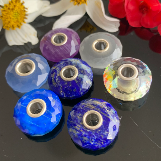 Gorgeous Faceted Thin Gemstone Beads Spacer Ring Surface Amethyst Lapis Lazuli Ruby Bead For Trollbeads Bracelet and Some of Pandora Bangles