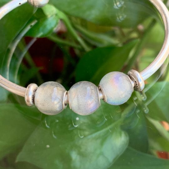 Gorgeous Mini Round Grey Labradorite Gemstone Beads with Silver Core Fit European Trollbeads Pandora Bracelets or Bangles