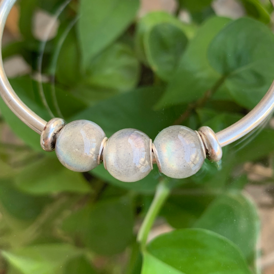 Gorgeous Mini Round Grey Labradorite Gemstone Beads with Silver Core Fit European Trollbeads Pandora Bracelets or Bangles