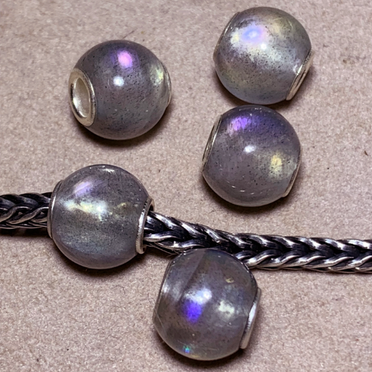 Gorgeous Mini Round Grey Labradorite Gemstone Beads with Silver Core Fit European Trollbeads Pandora Bracelets or Bangles