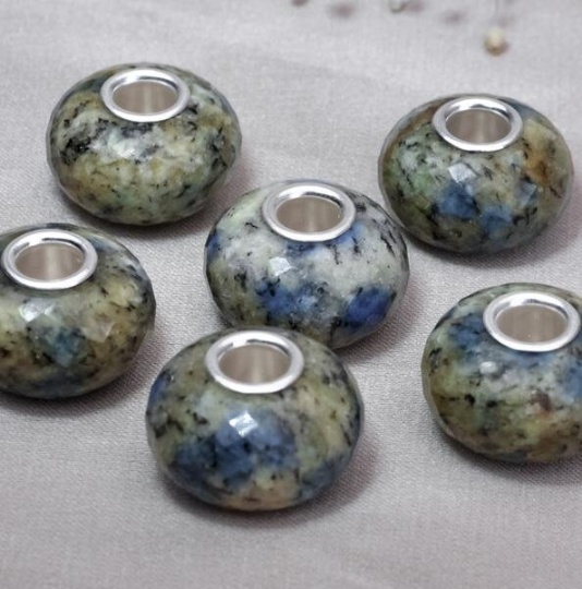 Gorgeous Yellow and Blue Feldspar Azurite Rock Bead Fantasies Gemstone Fits European Bracelets