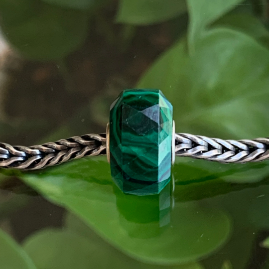 Green Malachite Bead Natural Faceted Gemstone Beads with Sterling Silver Core for European Bracelets or Bangles