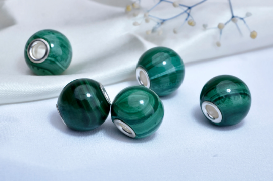 Green Malachite Mini Round Bead with Small Sterling Silver Core Adorable Bracelet