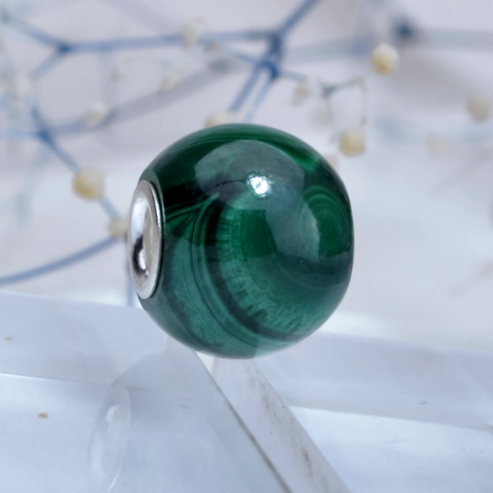 Green Malachite Mini Round Bead with Small Sterling Silver Core Adorable Bracelet