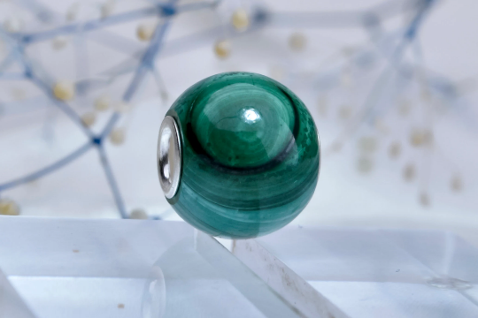 Green Malachite Mini Round Bead with Small Sterling Silver Core Adorable Bracelet