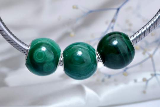 Green Malachite Mini Round Bead with Small Sterling Silver Core Adorable Bracelet