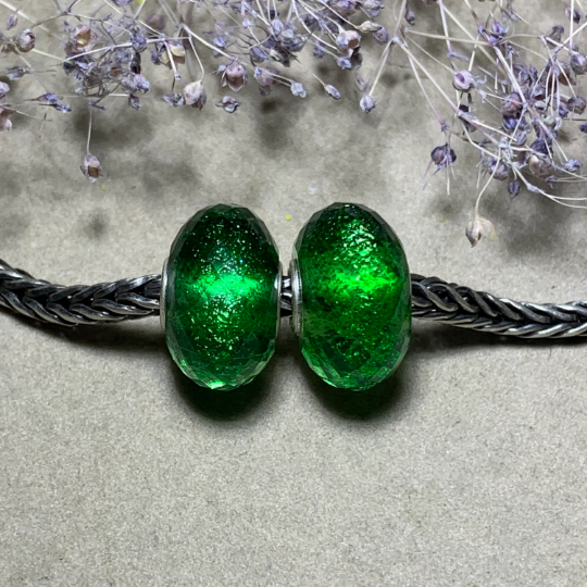Green Sandstone Glass Beads Artisan Beads with Sterling Silver Core Fit European Charm Trollbeads Bracelets or Some of the Pandora Bangles