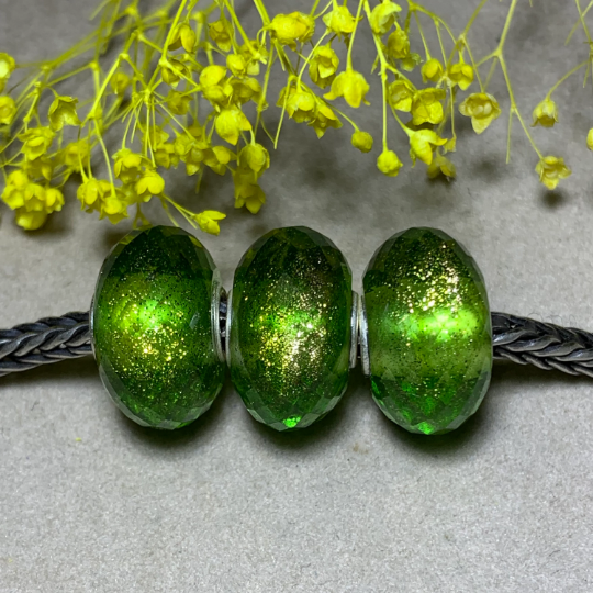 Green Sandstone Glass Beads Artisan Beads with Sterling Silver Core Fit European Charm Trollbeads Bracelets or Some of the Pandora Bangles