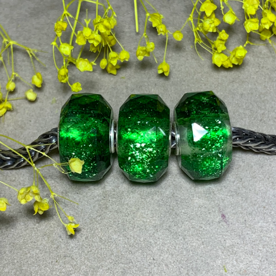Green Sandstone Glass Beads Artisan Beads with Sterling Silver Core Fit European Charm Trollbeads Bracelets or Some of the Pandora Bangles