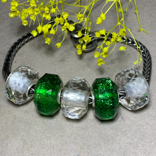 Green Sandstone Glass Beads Artisan Beads with Sterling Silver Core Fit European Charm Trollbeads Bracelets or Some of the Pandora Bangles
