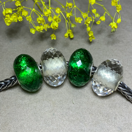 Green Sandstone Glass Beads Artisan Beads with Sterling Silver Core Fit European Charm Trollbeads Bracelets or Some of the Pandora Bangles