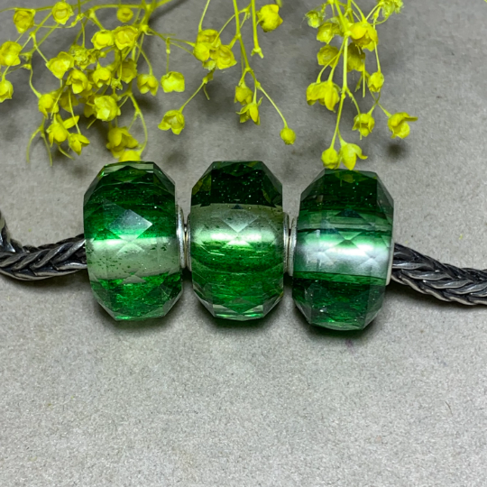Green Sandstone Glass Beads Artisan Beads with Sterling Silver Core Fit European Charm Trollbeads Bracelets or Some of the Pandora Bangles