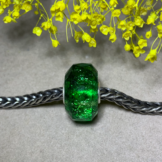 Green Sandstone Glass Beads Artisan Beads with Sterling Silver Core Fit European Charm Trollbeads Bracelets or Some of the Pandora Bangles
