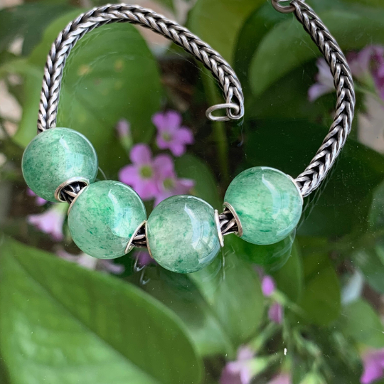 Green Strawberry Quartz Mini Round Bead Gemstone Beads Compatible Silver European Charm Bangle Ampearlbeads