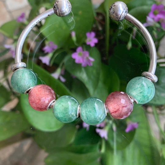 Green Strawberry Quartz Mini Round Bead Gemstone Beads Compatible Silver European Charm Bangle Ampearlbeads