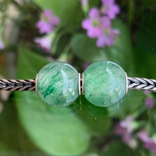 Green Strawberry Quartz Mini Round Bead Gemstone Beads Compatible Silver European Charm Bangle Ampearlbeads