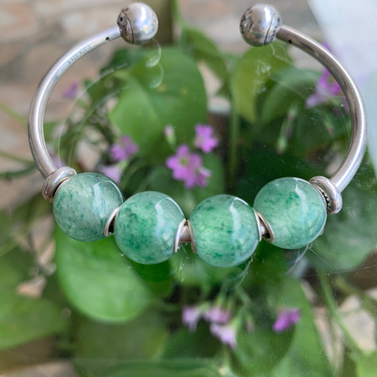 Green Strawberry Quartz Mini Round Bead Gemstone Beads Compatible Silver European Charm Bangle Ampearlbeads