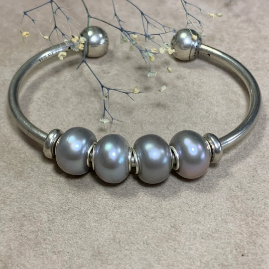 Grey Freshwater Pearl Oval Beads with Small Core for European Trollbeads Bracelets or Pandora Bangles