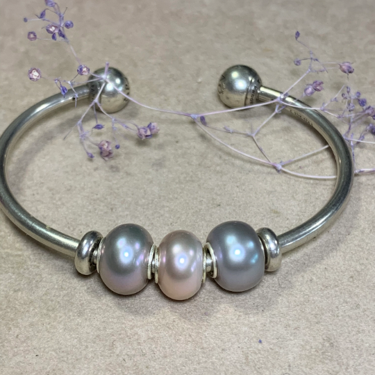 Grey Freshwater Pearl Oval Beads with Small Core for European Trollbeads Bracelets or Pandora Bangles