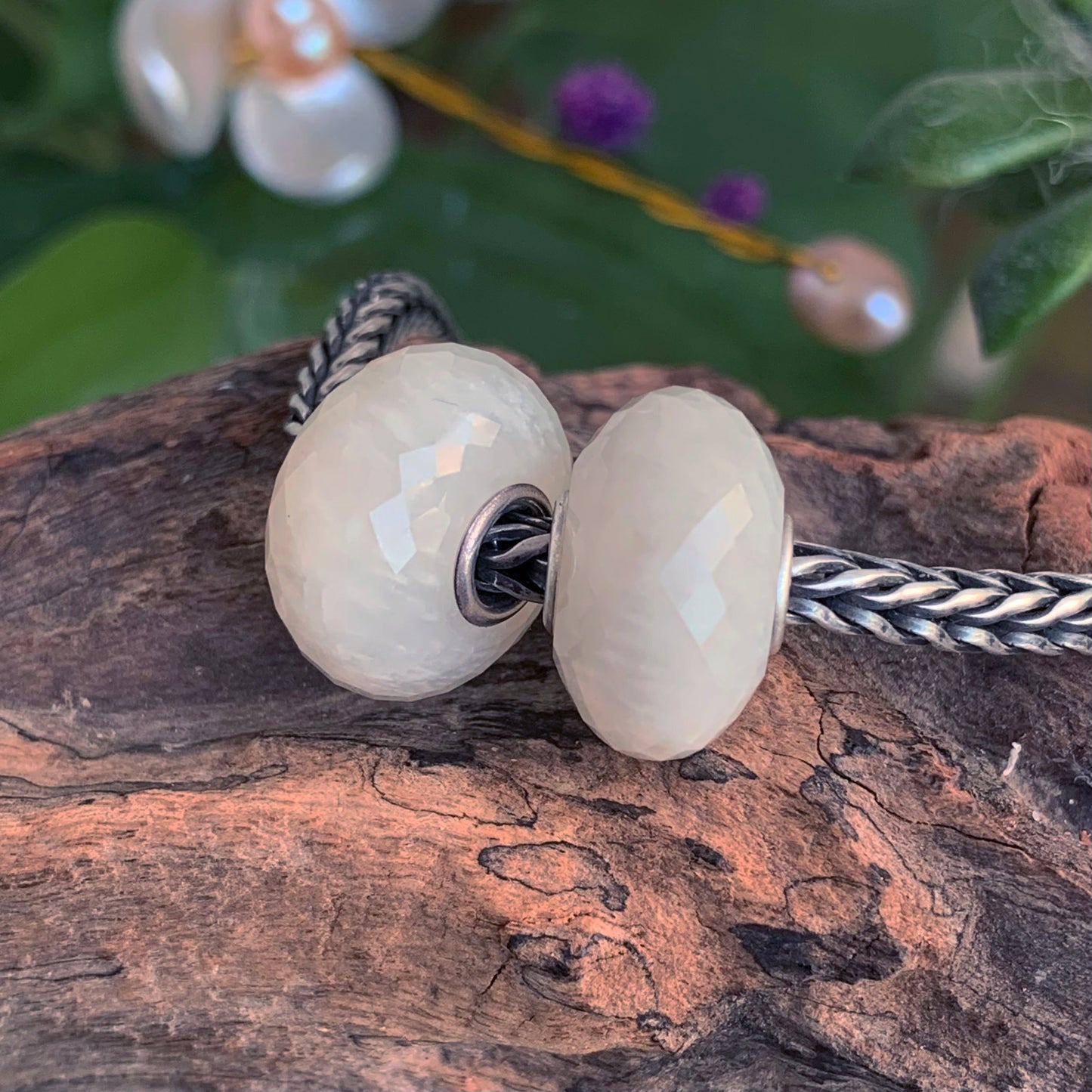 Healthy Gray Moonstone Faceted Bead with Small Silver Core for Charms