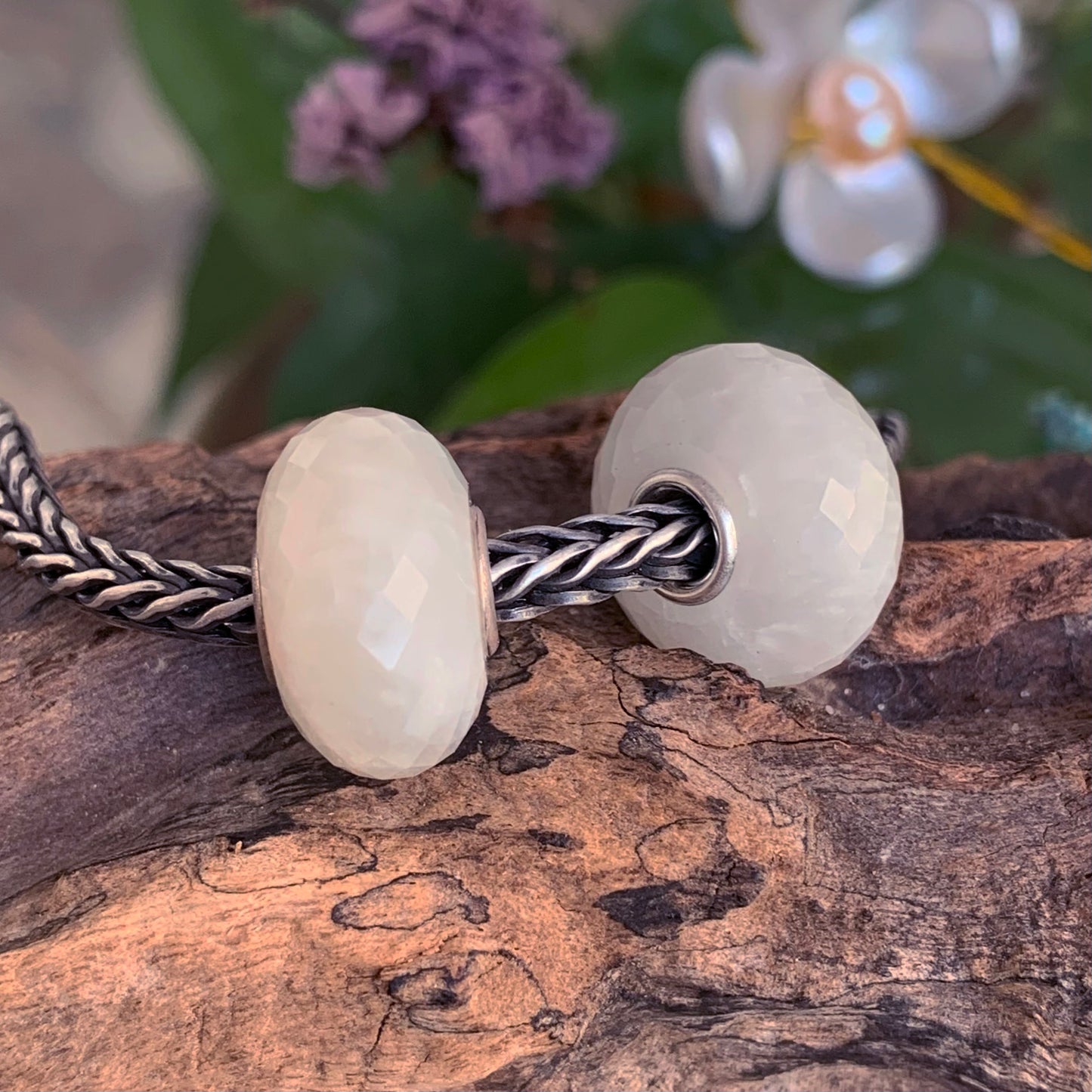 Healthy Gray Moonstone Faceted Bead with Small Silver Core for Charms