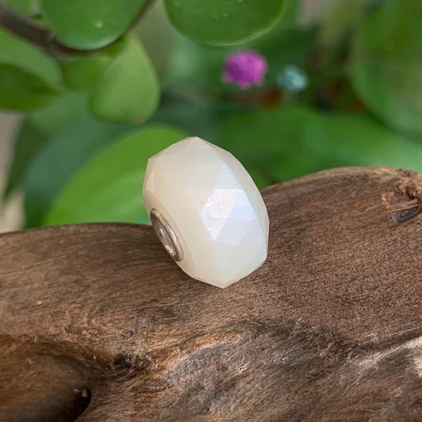 Healthy Gray Moonstone Faceted Bead with Small Silver Core for Charms