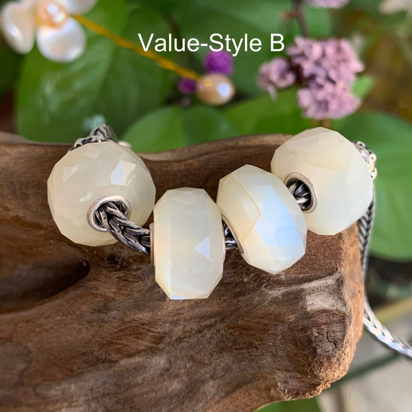 Healthy Gray Moonstone Faceted Bead with Small Silver Core for Charms