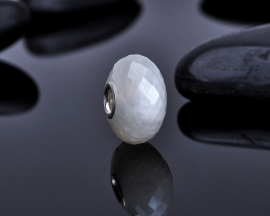 Healthy Gray Moonstone Faceted Bead with Small Silver Core for Charms