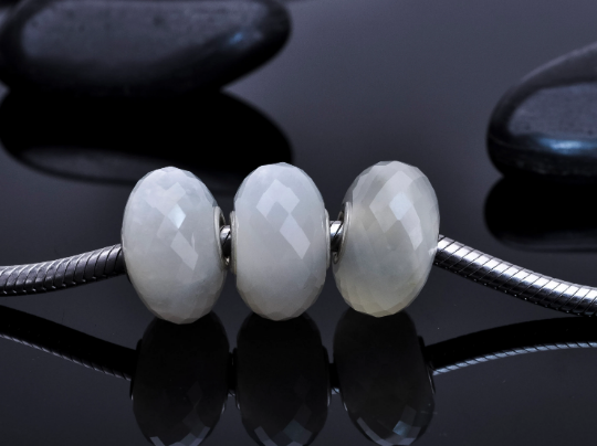 Healthy Gray Moonstone Faceted Bead with Small Silver Core for Charms