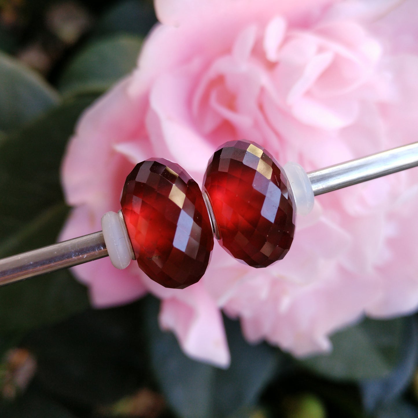Hessonite Garnet Faceted Gemstone Bead with Silver Big Core for European Charm Bracelets