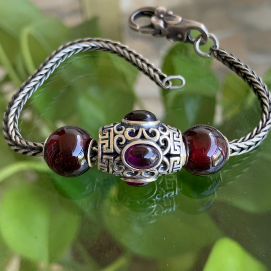 Hessonite Garnet 11mm Mini Round Bead Round Cherry Garnet Small Core Bead with Sterling Silver Gemstone Beads