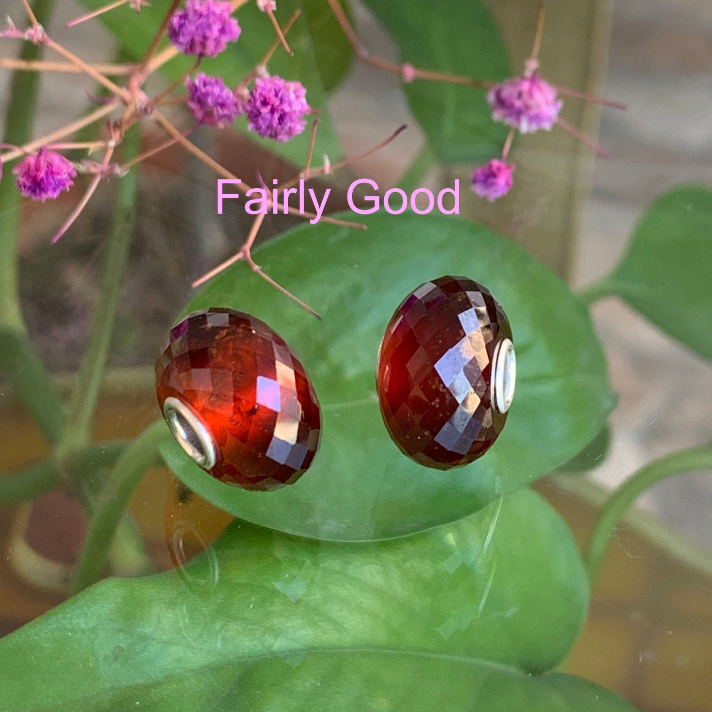 Hessonite Garnet Faceted Gemstone Bead with Silver Big Core for European Charm Bracelets