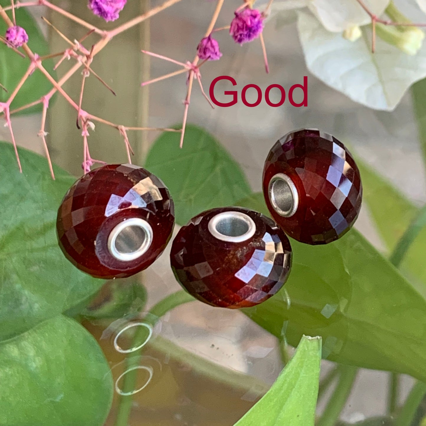 Hessonite Garnet Faceted Gemstone Bead with Silver Big Core for European Charm Bracelets