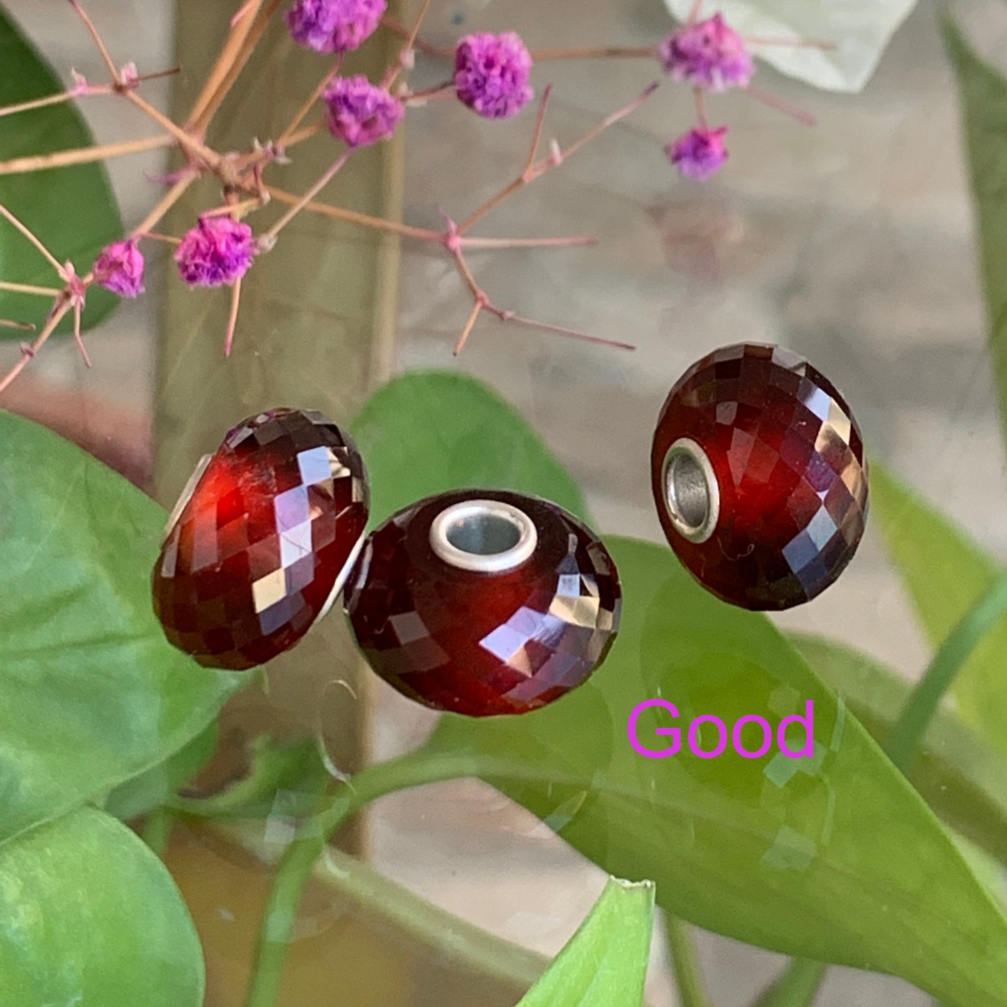 Hessonite Garnet Faceted Gemstone Bead with Silver Big Core for European Charm Bracelets